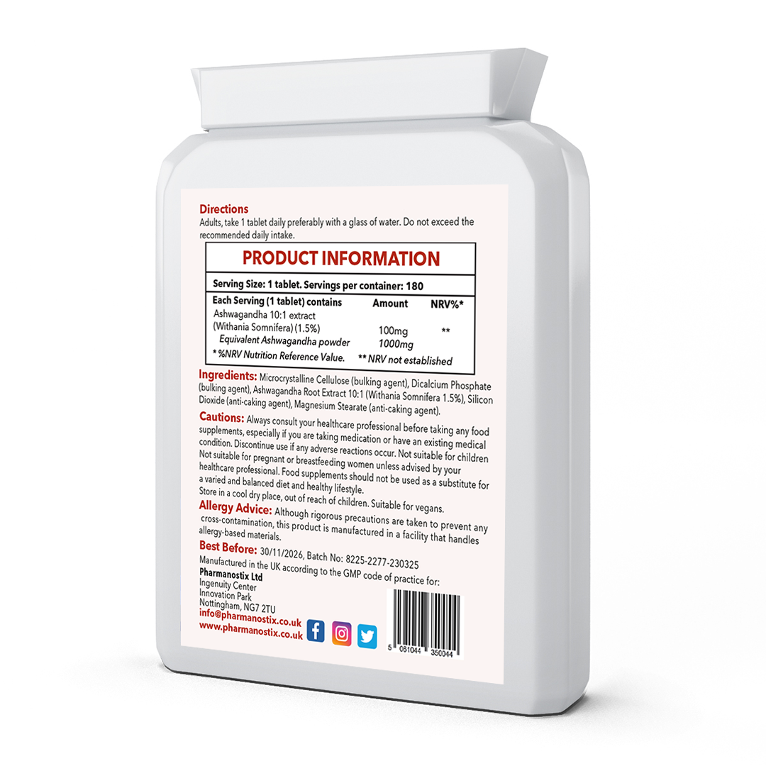 Ashwagandha 1000m Tablet,  1.5% Withanolides, 180 Vegan Tablets-1