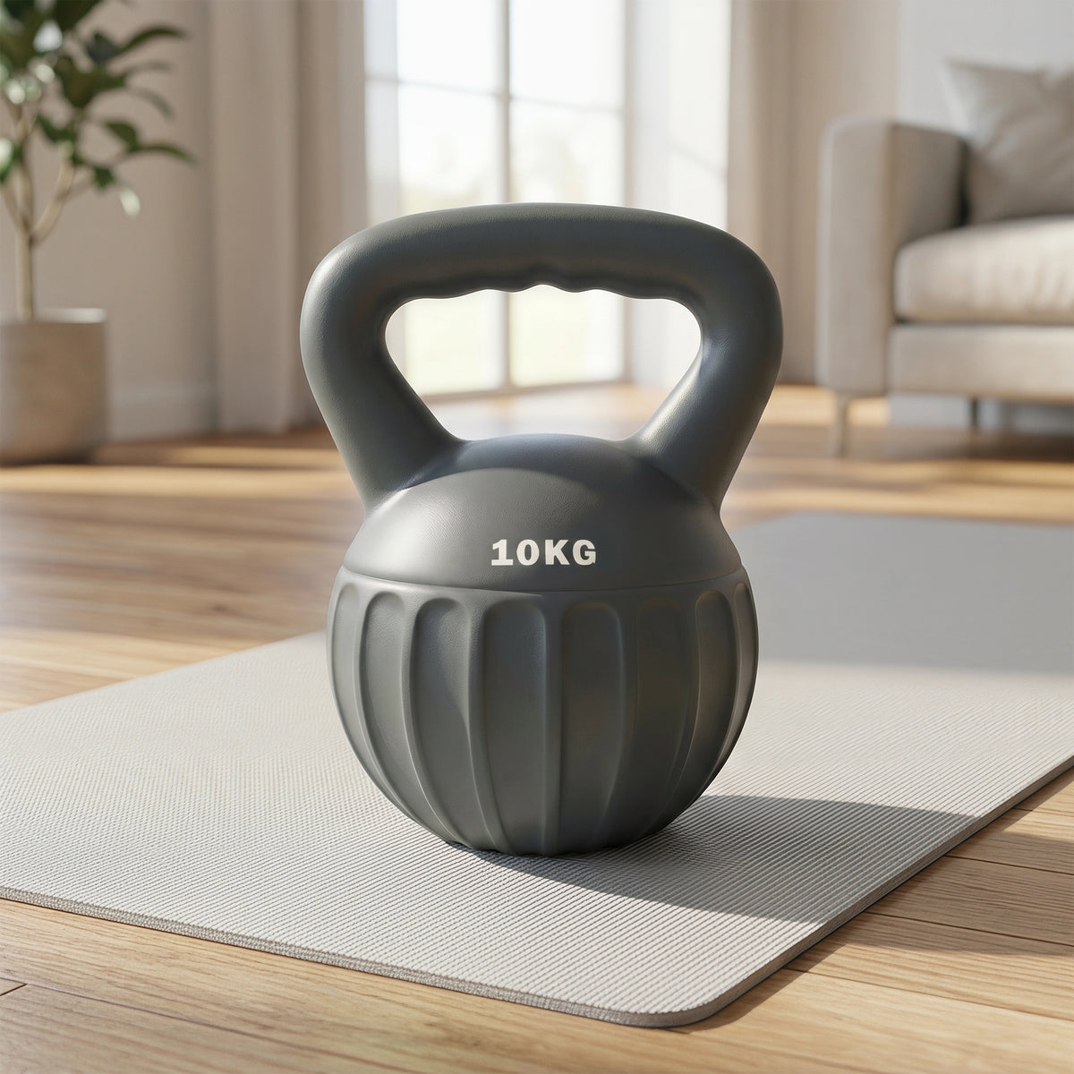 Kettlebell 10 kg, Haltère avec Poignée Antidérapante, Haltère à Boule, Musculation, Entraînement, pour Gym, Gris