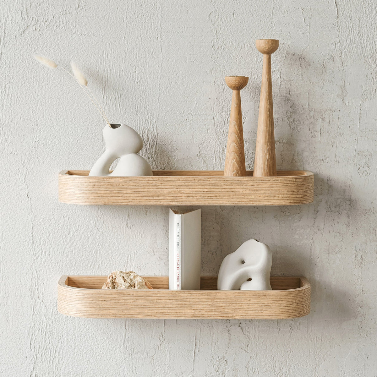 Set of Floating Wall Shelves, Oak Minimalist Ledge Shelf for Home-2