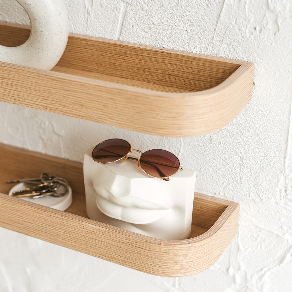 Set of Floating Wall Shelves, Oak Minimalist Ledge Shelf for Home-4