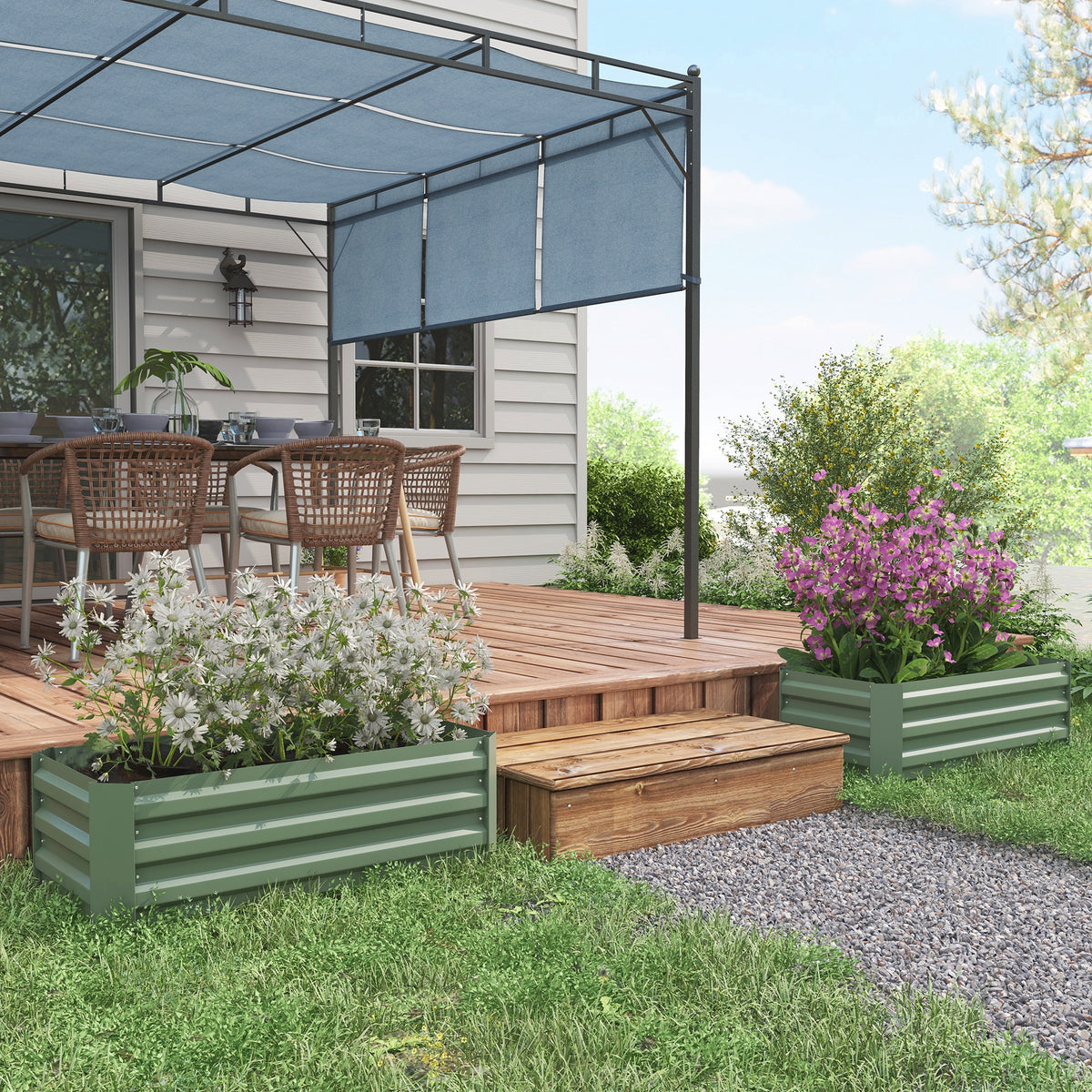 Lot de 2 carré potager de jardin dim. 100L x 50l x 30H cm - tôle d'acier ondulée vert-6
