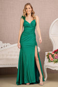 Sweetheart Glitter Ruched Side Mermaid w/ Feather on Strap Long Prom Dress GLGL3140