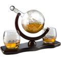 World Decanter With 2 Glasses Globe Premium Barware Gift Elegant Drinkware Collection-0