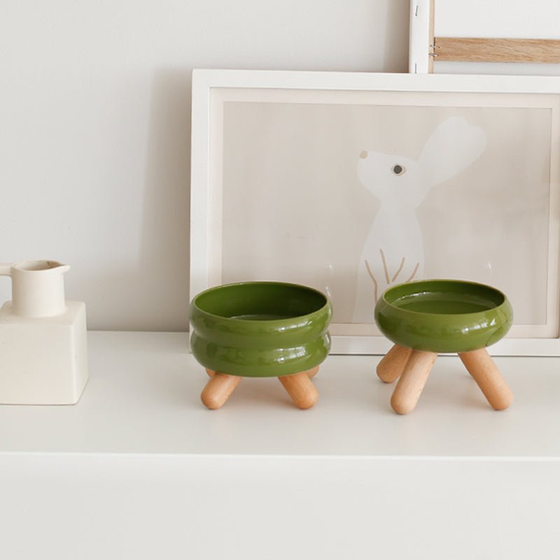 Gulu Elevated Ceramic Pet Food Bowl with Wooden Stand-5