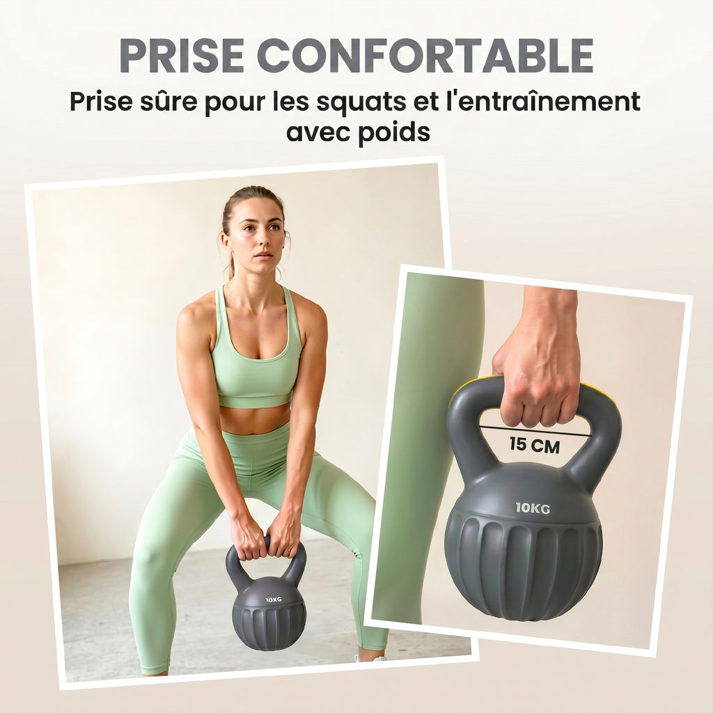 Kettlebell 10 kg, Haltère avec Poignée Antidérapante, Haltère à Boule, Musculation, Entraînement, pour Gym, Gris