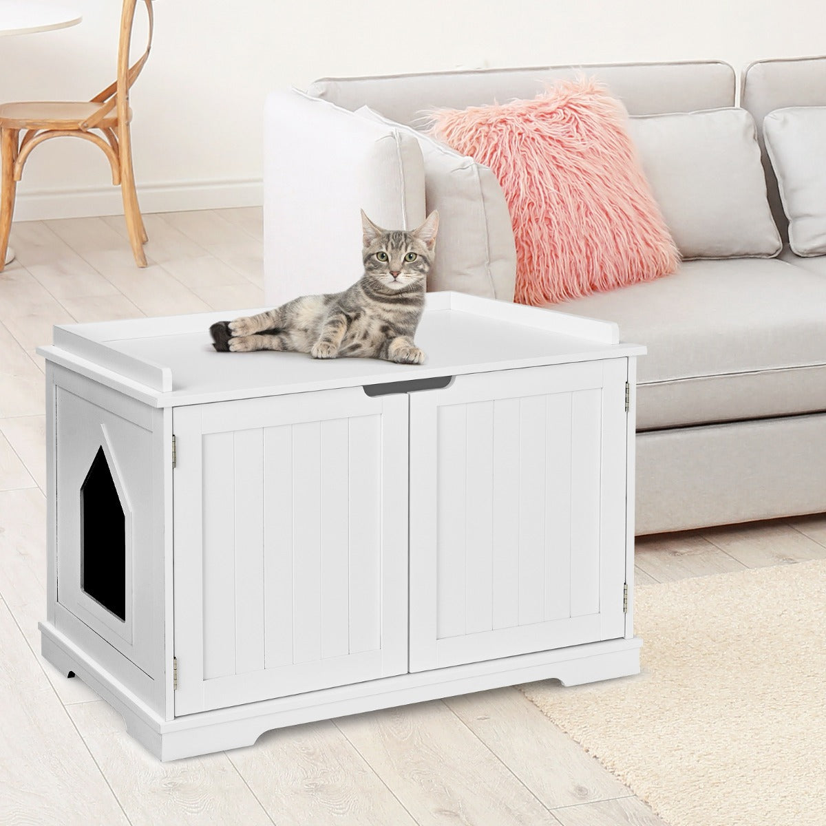 NNECW Cat Litter Box with Magnetic Door and Adjustable Partition-0
