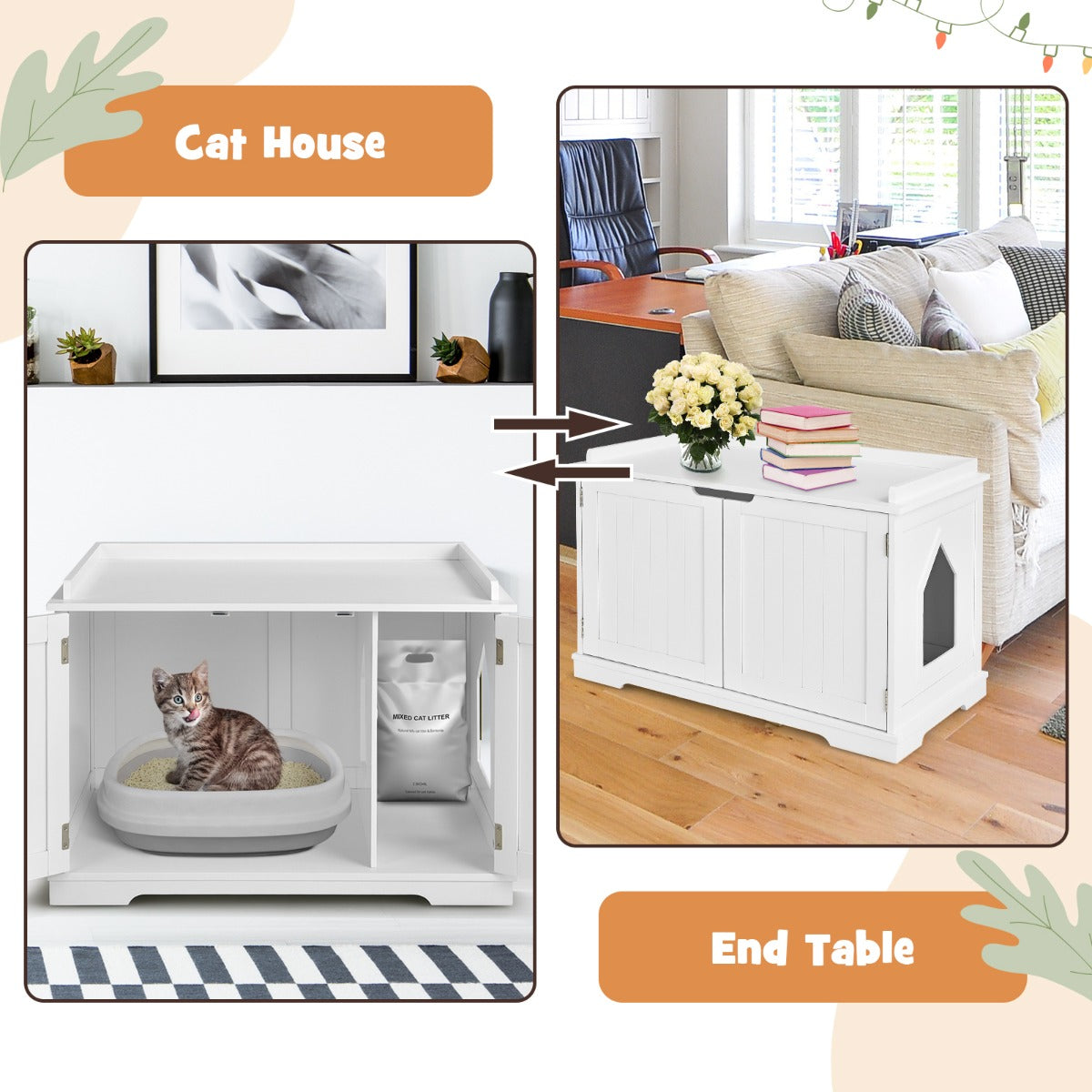 NNECW Cat Litter Box with Magnetic Door and Adjustable Partition-4