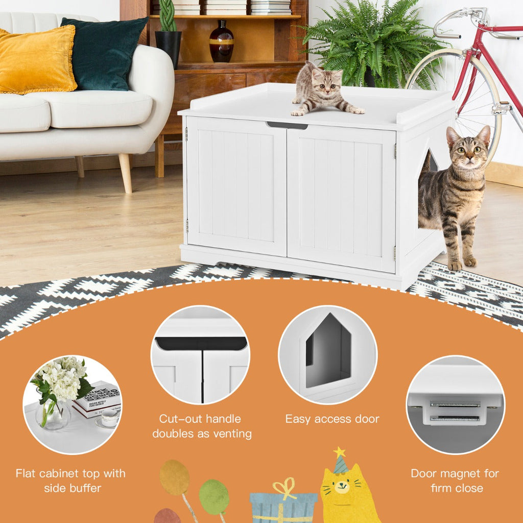 NNECW Cat Litter Box with Magnetic Door and Adjustable Partition-2