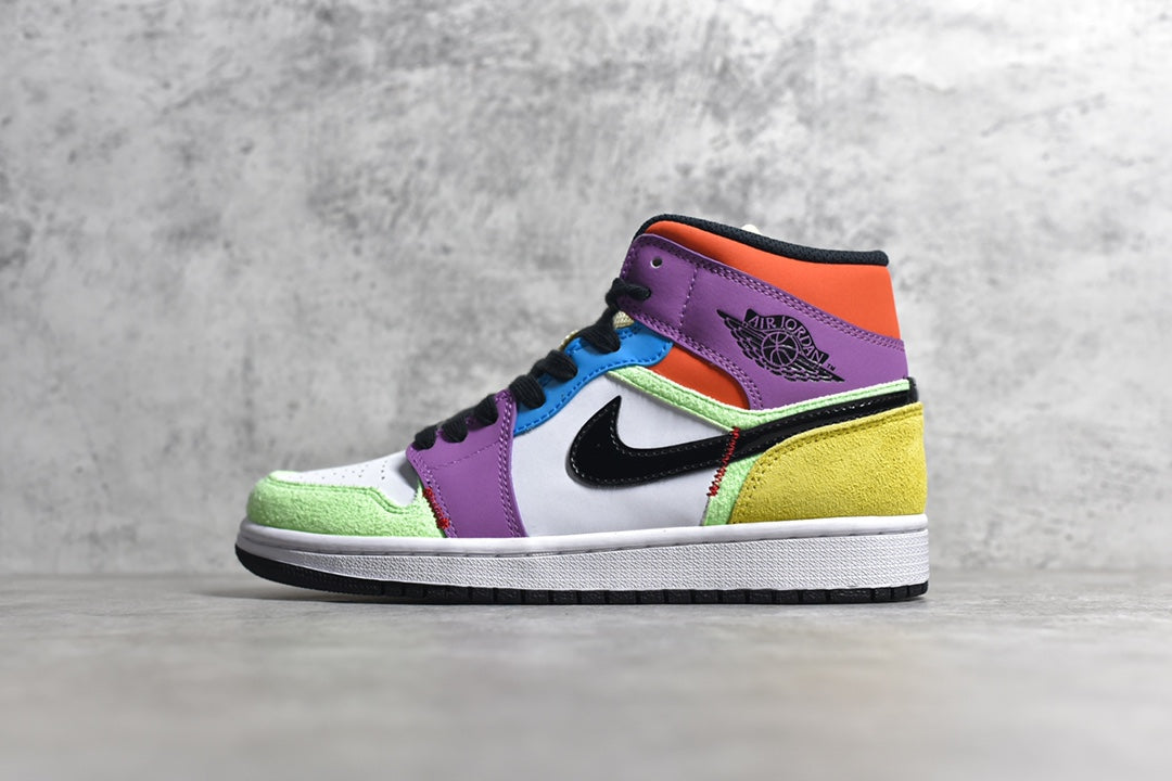 Air Jordan 1 Mid Multi-Color lila grön orange gul dam