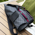 Gucci GG Supreme canvas ryggsäck svart grå med Web-ränd