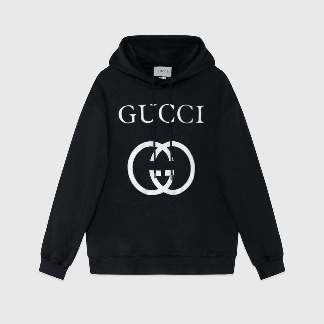 Svart unisexhoodie med vitt Gucci-motiv framtill