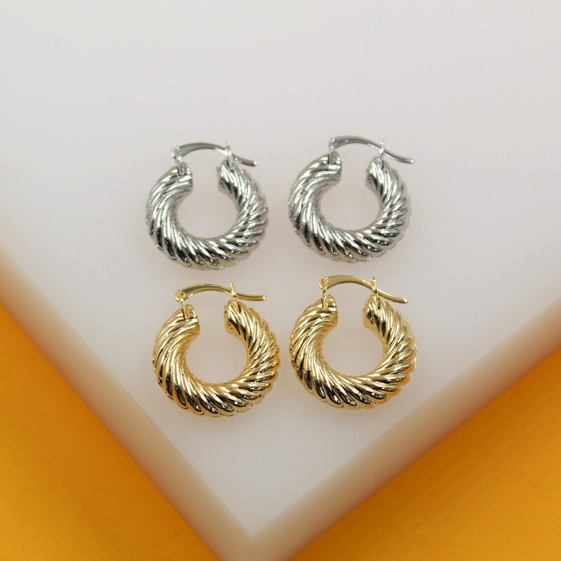 18K Gold Filled Croissant Twist Hoops Earrings (K61)-0