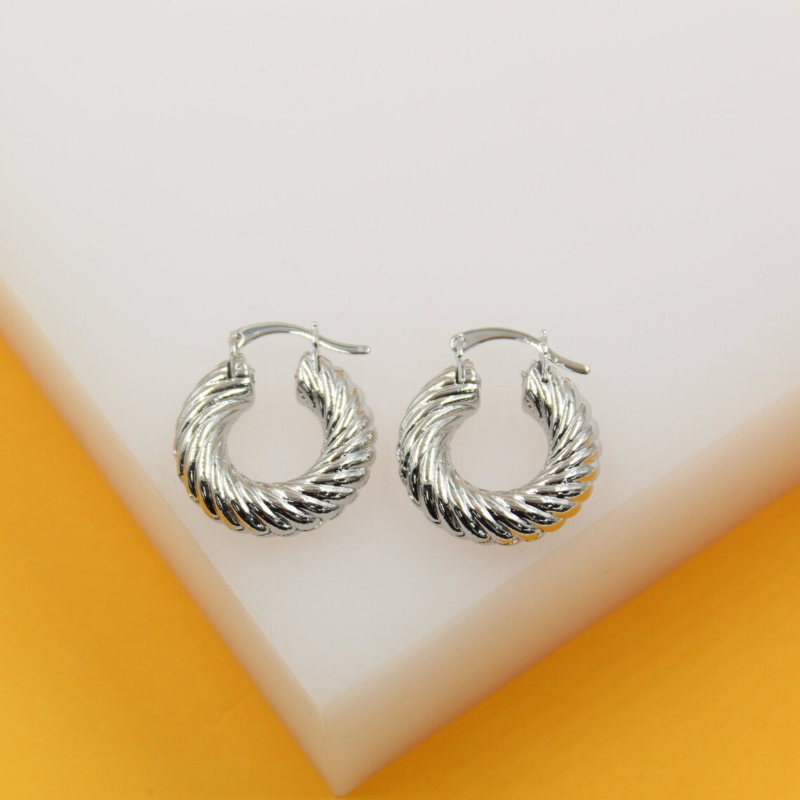 18K Gold Filled Croissant Twist Hoops Earrings (K61)-1