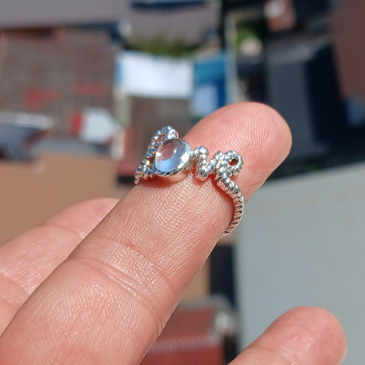 Love Ring, Moonstone Ring, Moonstone Silver Ring, Sterling Silver Ring, Solitaire Ring, oval shaped Moonstone, unique, gift for her, Size 7-4