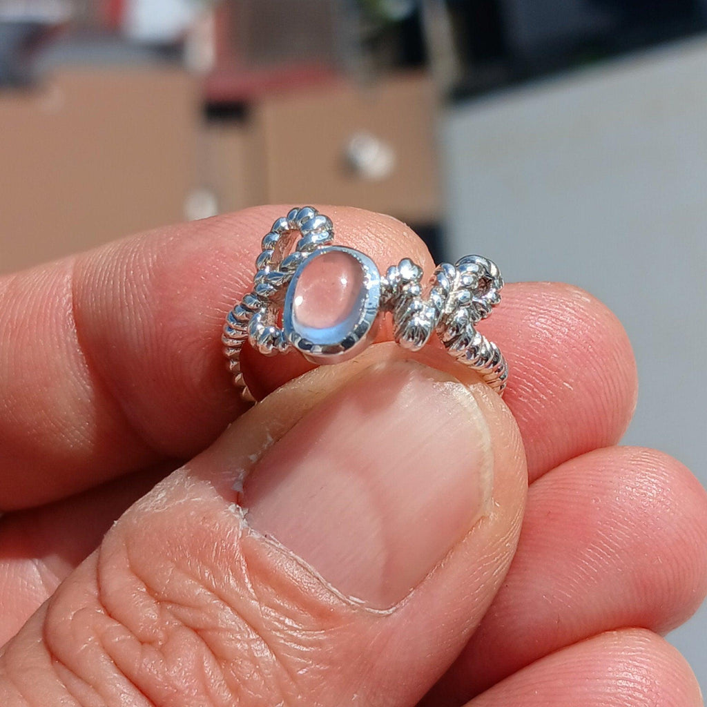 Love Ring, Moonstone Ring, Moonstone Silver Ring, Sterling Silver Ring, Solitaire Ring, oval shaped Moonstone, unique, gift for her, Size 7-0