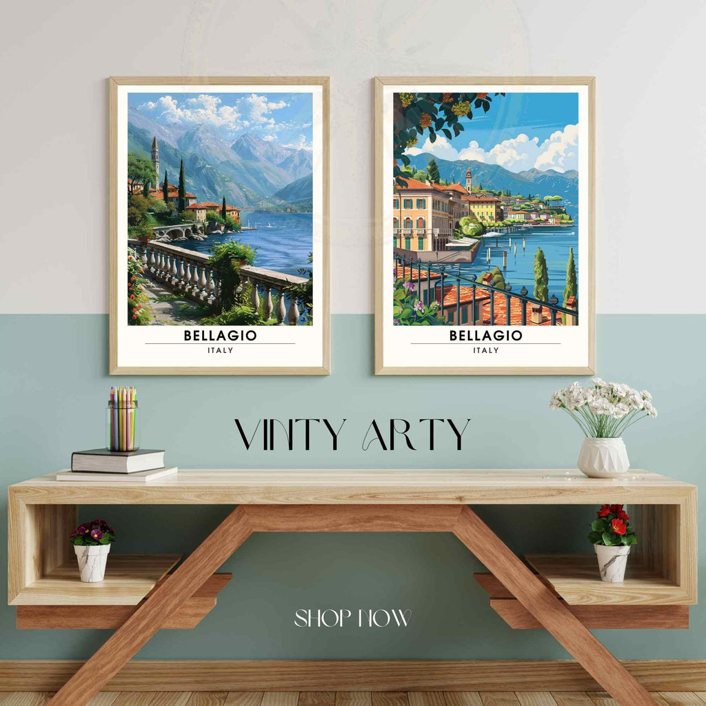 Affiche Bellagio | Impression de voyage Bellagio, italie | Affiche de voyage Lac de Côme-4