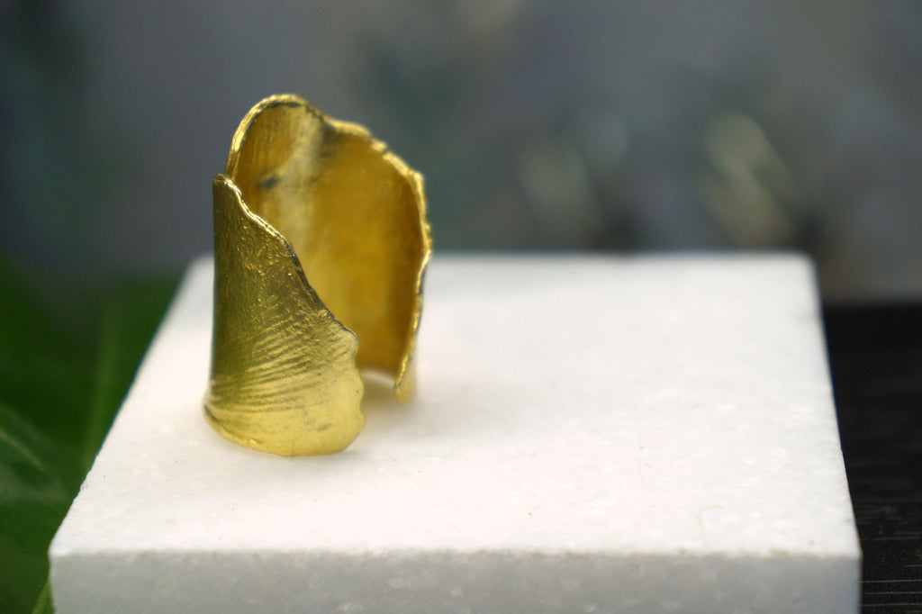 Ginkgo Leaf Ring: Nature Jewelry Collection (Gold Plated, Adjustable)-4