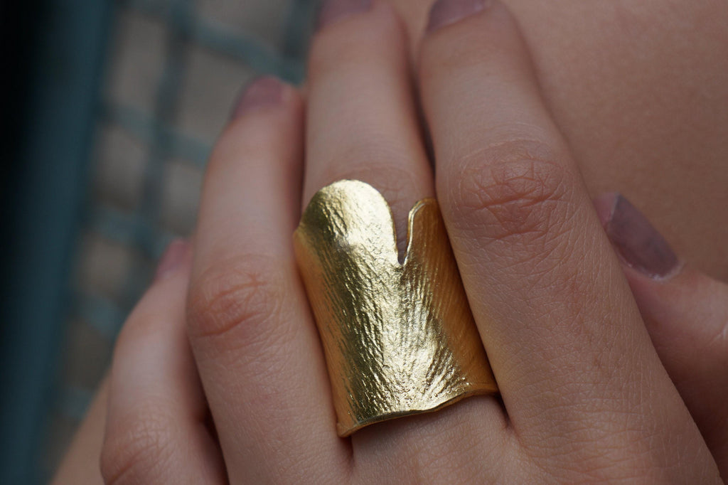 Ginkgo Leaf Ring: Nature Jewelry Collection (Gold Plated, Adjustable)-3