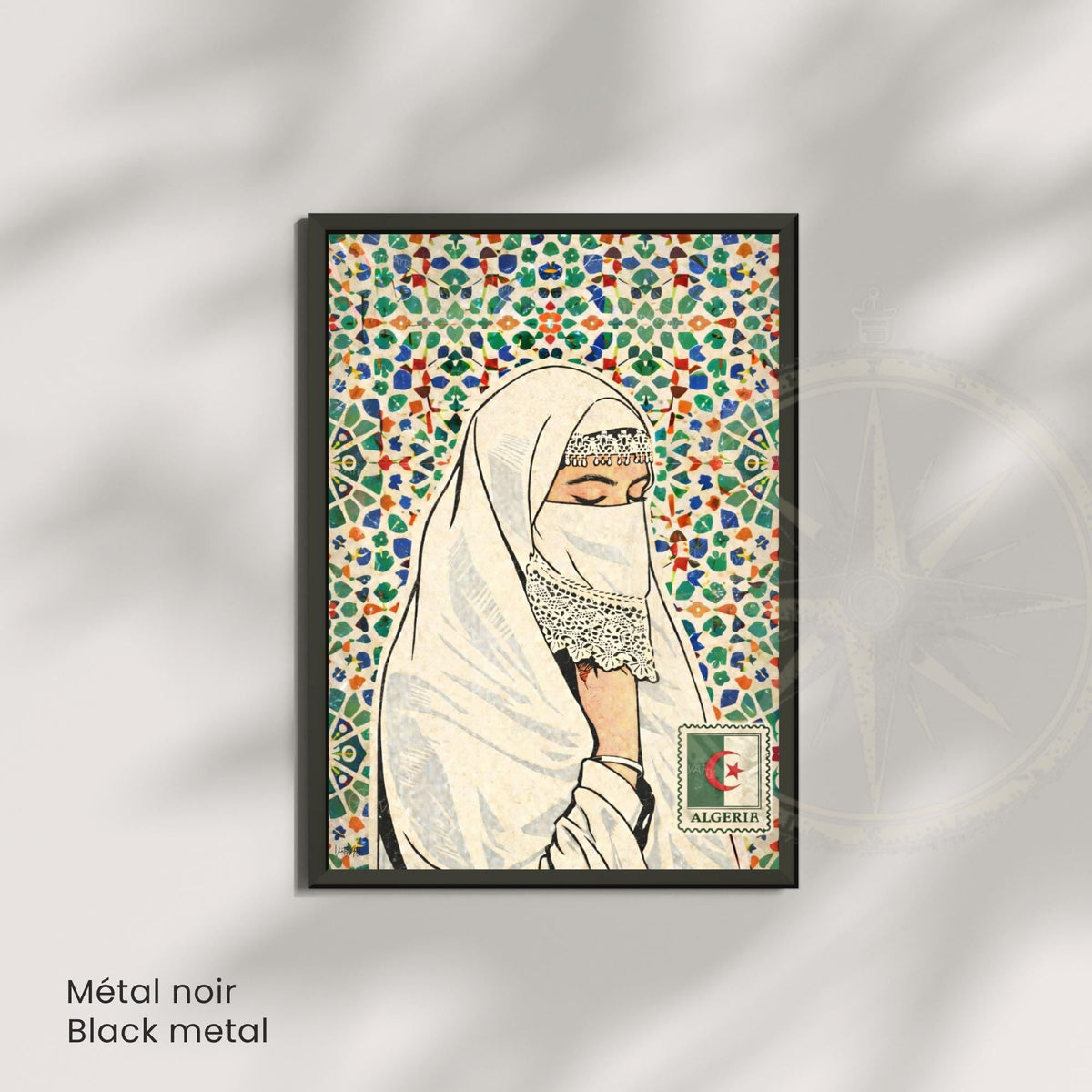 Affiche Femme Algérienne – Art Oriental & Zellige – Illustration Murale Algérie – Décoration Culturelle Maghreb – Poster Vintage-3