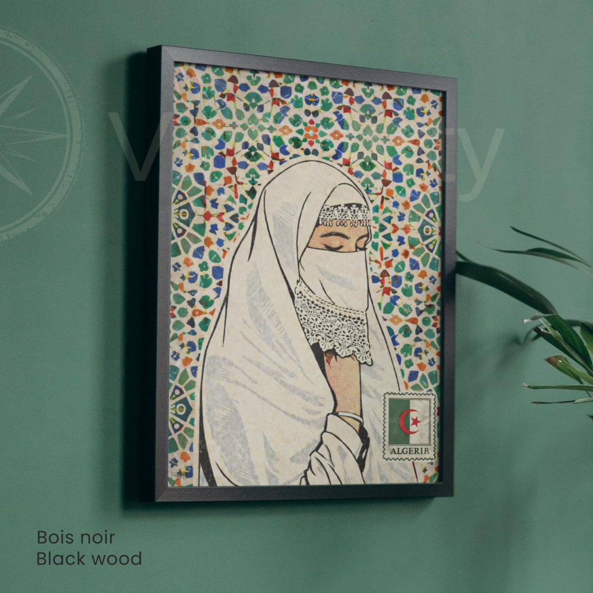 Affiche Femme Algérienne – Art Oriental & Zellige – Illustration Murale Algérie – Décoration Culturelle Maghreb – Poster Vintage-1