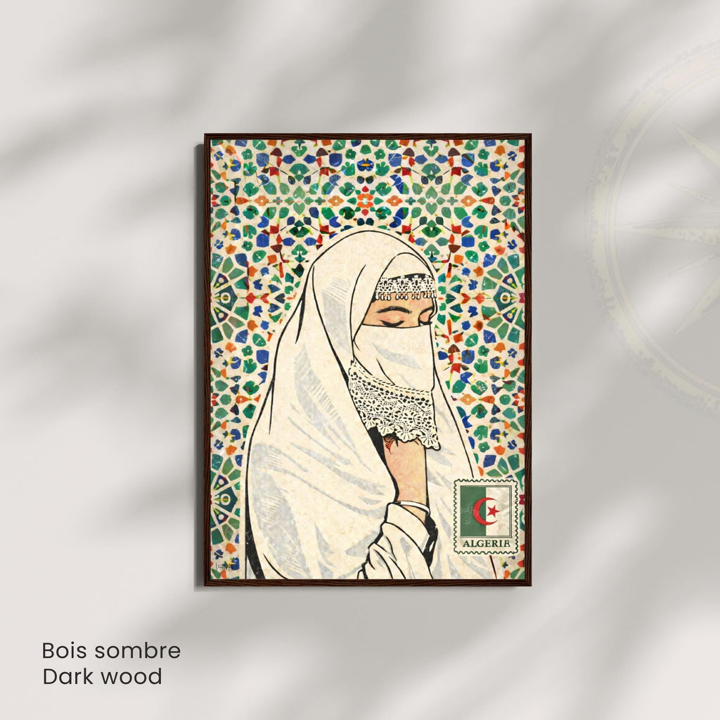 Affiche Femme Algérienne – Art Oriental & Zellige – Illustration Murale Algérie – Décoration Culturelle Maghreb – Poster Vintage-2