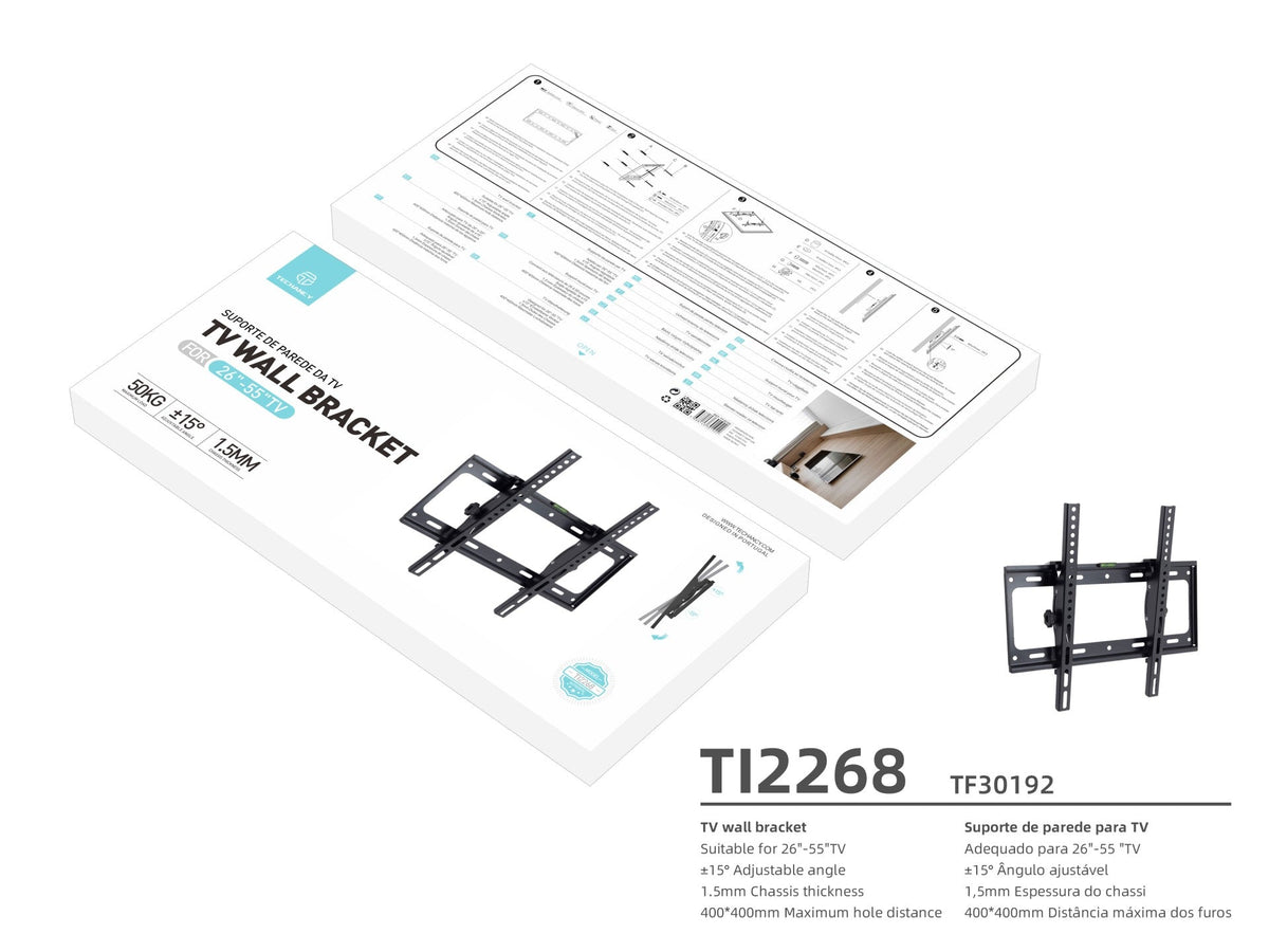 Suporte de parede para TV Techancy, 50 kg, ângulo ajustável, TI2267, compatível com TVs de 26 a 55 polegadas, preto-3