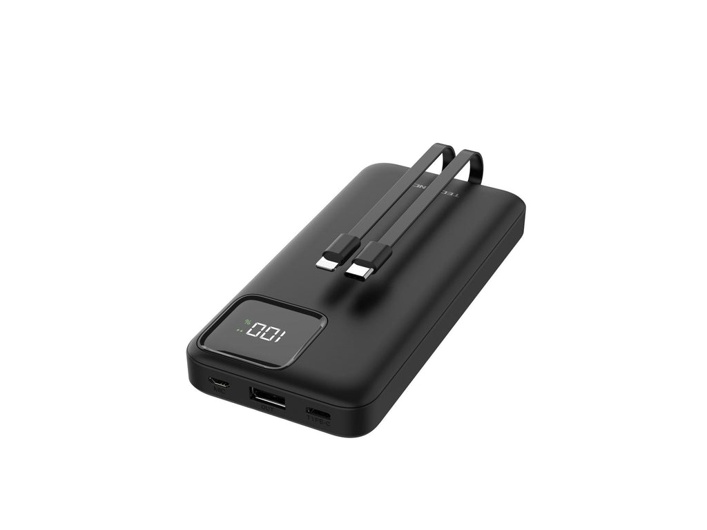 Techancy Mobile Power 10000mah 2.4a Charging TF2783, Cabo De Carregamento 2 Em 1 Usb C+Ip, Ecrã Digital De Energia, Preto-2