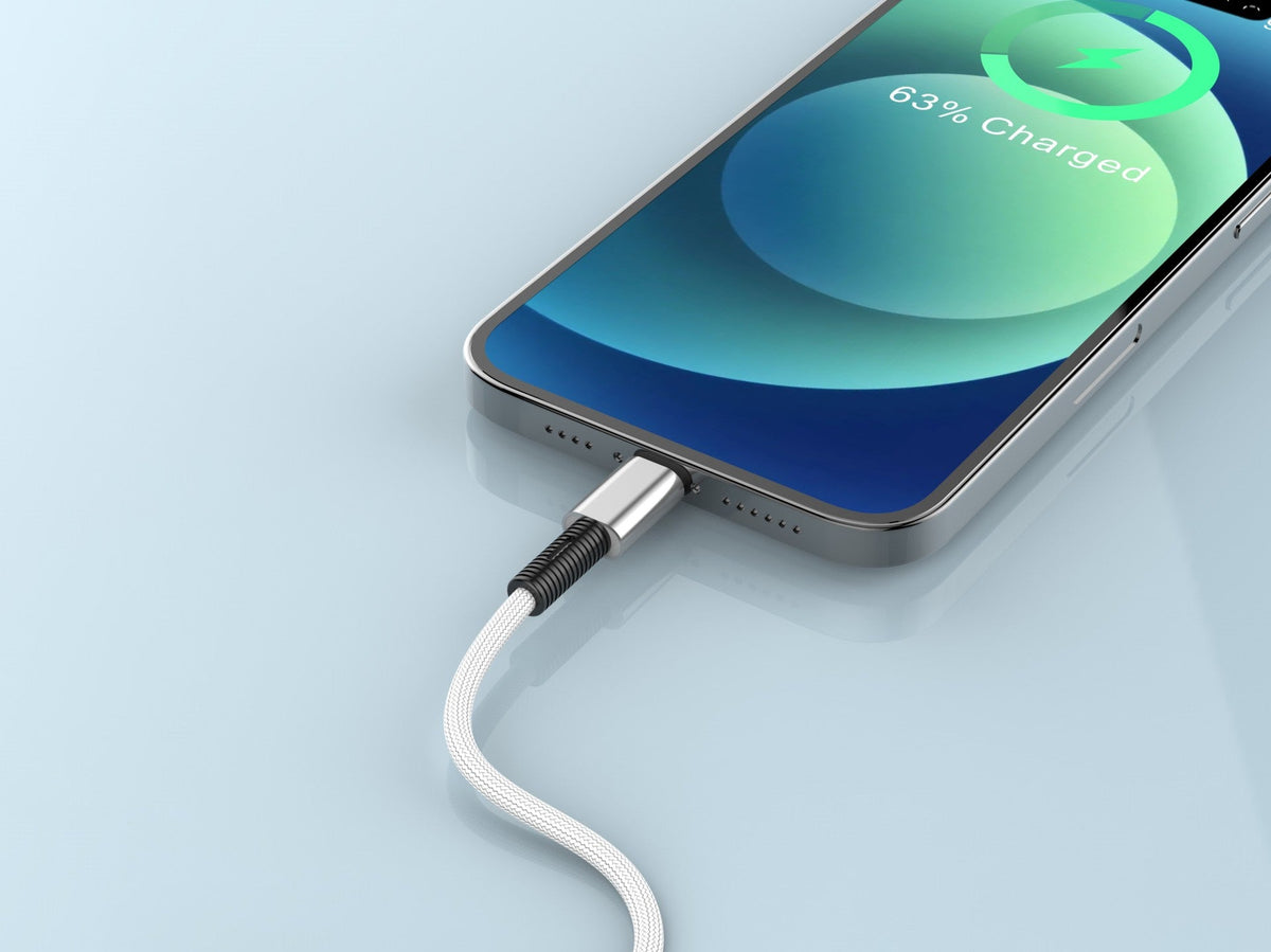 Techancy Cabo De Dados Usb-Lightning Branco TB1717, Carregamento Rápido De 2,4 A, Liga De Alumínio + Entrançado 1,2 M-4