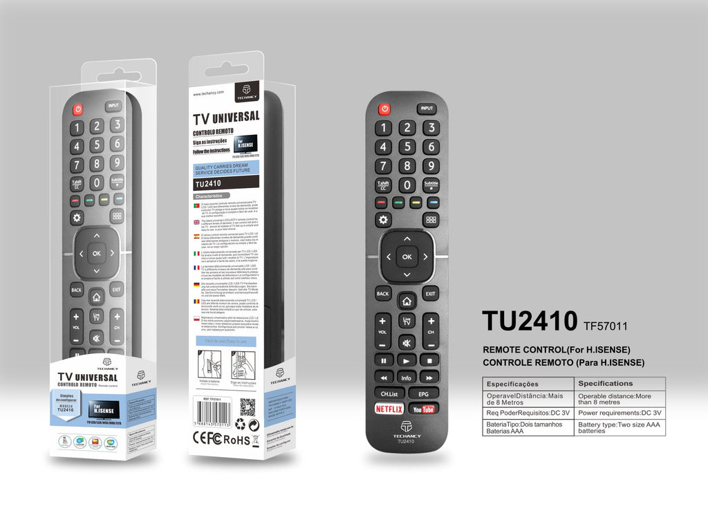 Controlo remoto sem fios Techancy TV, TU2410, sem necessidade de configuração, controlo remoto para televisores Hisense, preto-1