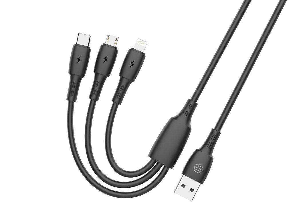 Techancy Cabo 3 em 1 TB1742, 2.4A, 1m Preto, USB-C/Micro/Lightning, CompatIvel com Dispositivos Diversos, Design Resistente-0