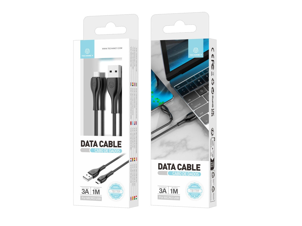 Techancy Cabo De Dados Rápido 3a TB1709, Conetor Usb-Micro, 1 Metro De Comprimento Para Transferência De Dados, Preto-1