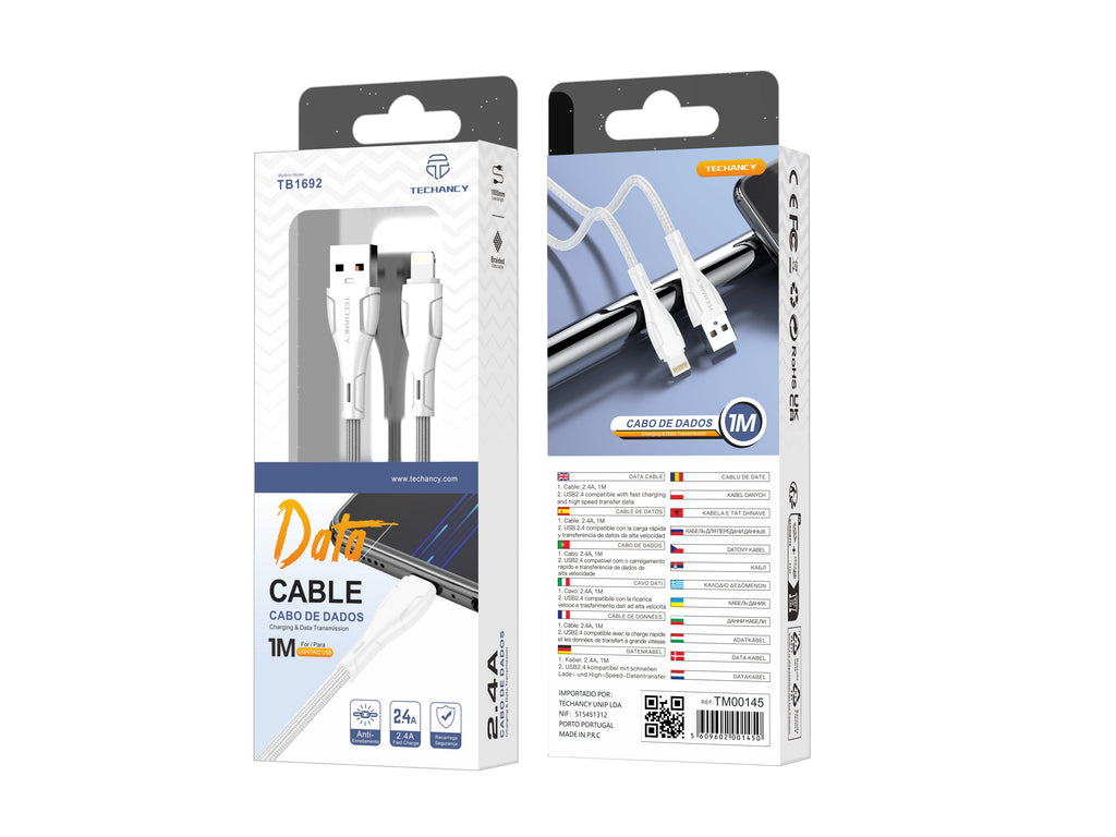 Techancy Cabo De Dados Trançado Usb-Ip8/X/11-14 Branco TB1694, Carregamento De 2,4 A, Transferência De Dados Compatível-1