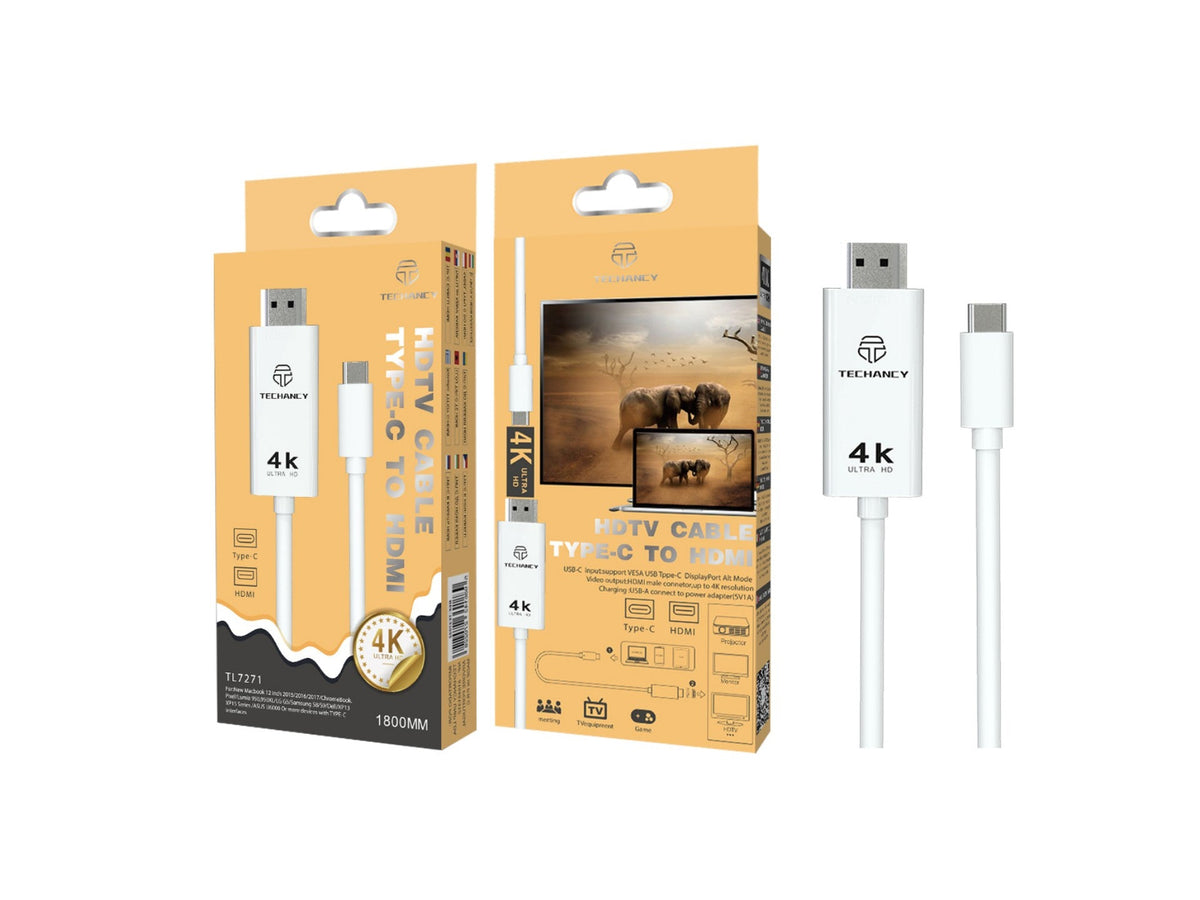 Cabo Techancy Tipo C para espelhamento de ecrã móvel HDTV, TL7271, 1,8 m, 4K*2K, preto-2