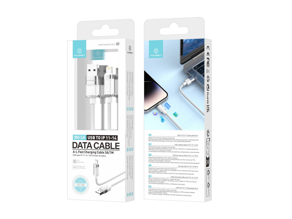 Techancy Cabo De Dados Ip 11-14/Usb 1m/3A Branco TB1780, Compatível Com Iphone/Ipad Carregamento Rápido E Dados-4