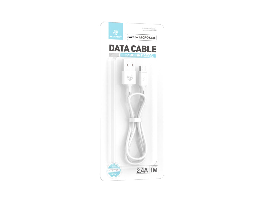 Techancy Cabo De Dados Usb-Micro, TB1738 1M, Carregamento Rápido 2,4A, Transferência De Dados, Branco-1
