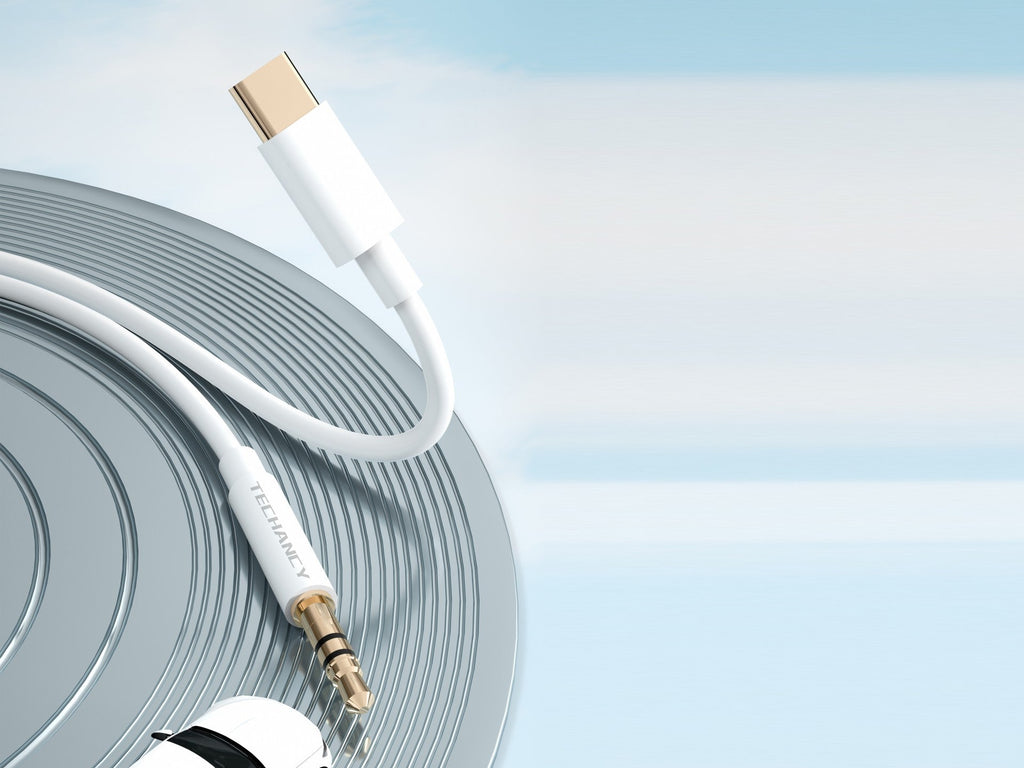 Techancy Automotive Aux Audio Cable  KQ2602, Tipo-C Para 3,5 Mm, 1 Metro, Qualidade De Som Hifi,Branco-3