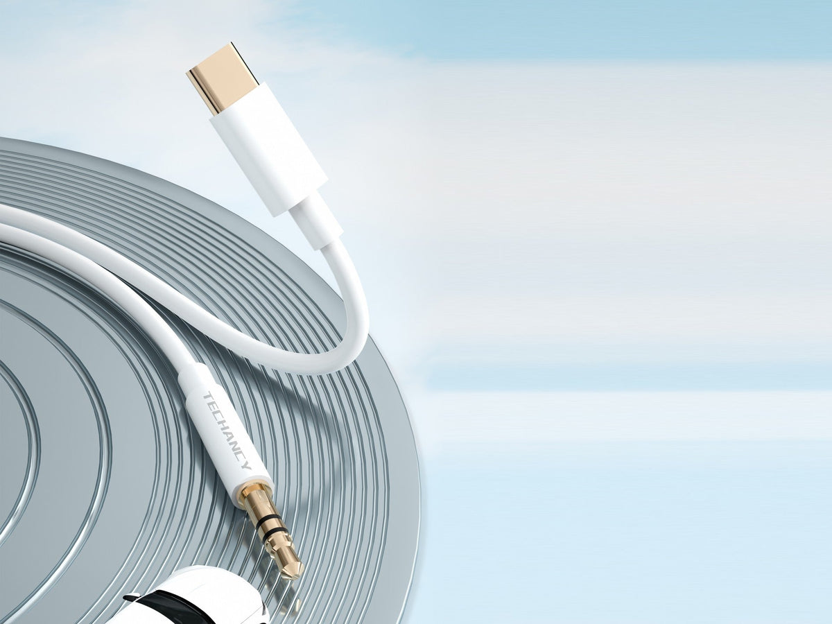 Techancy Automotive Aux Audio Cable  KQ2602, Tipo-C Para 3,5 Mm, 1 Metro, Qualidade De Som Hifi,Branco-3
