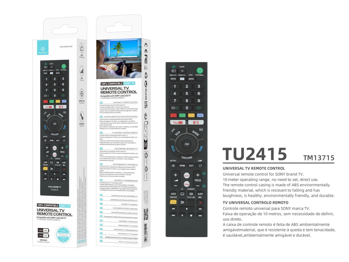 Techancy Controlo Remoto De Tv TU2415, Compatível Com Televisores Da Marca Sony, Emparelhamento Automático Sem Configuração-3
