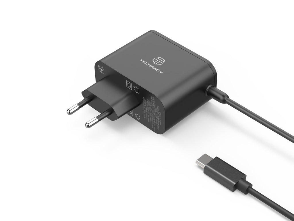 Techancy Carregador Rápido GaN USB-C de 65W TL7347, pequeno e portátil, compatível com vários dispositivos-0