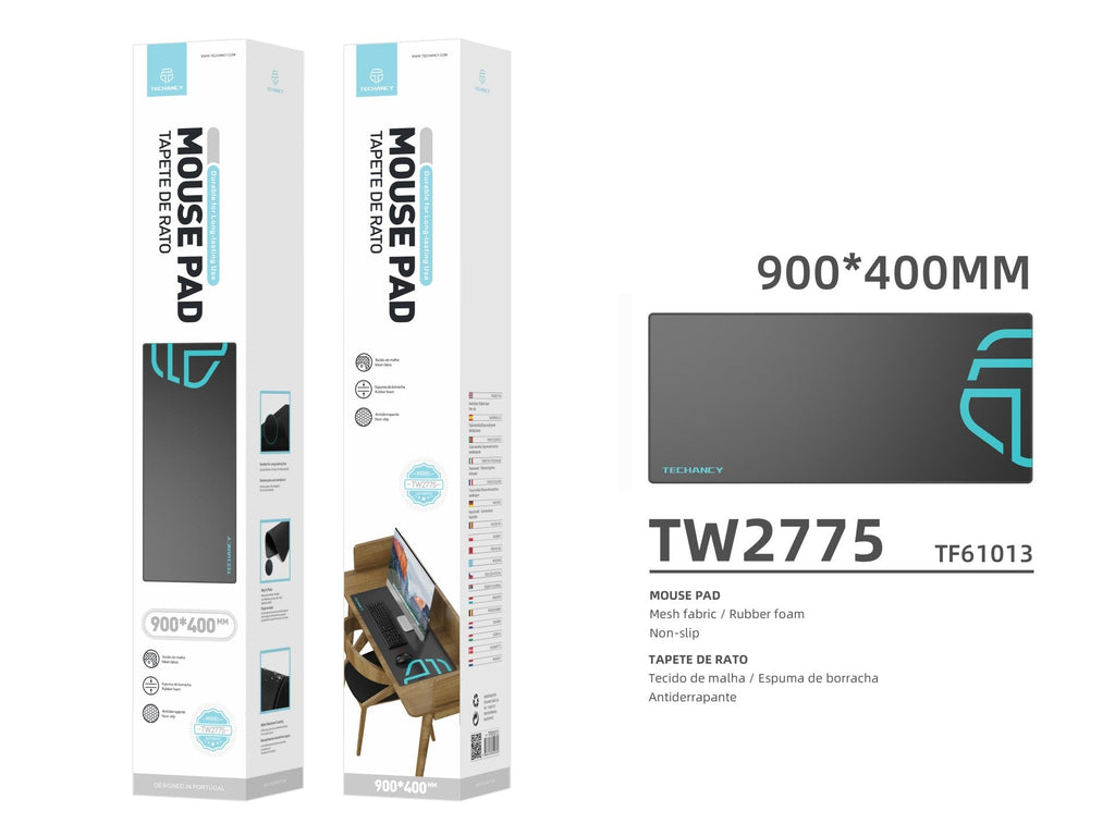 Tapete para rato Techancy 40 x 90 cm, TW2775, borracha antiderrapante, adequado para jogos de PC, preto-2
