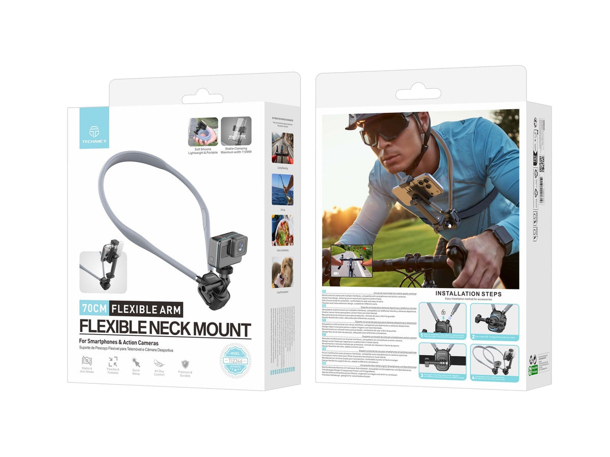 Techancy Suporte de Pescoco para Camaras e Telemoveis TI2346 com Braco Flexivel 70cm, Maos Livres, Cinzento-4
