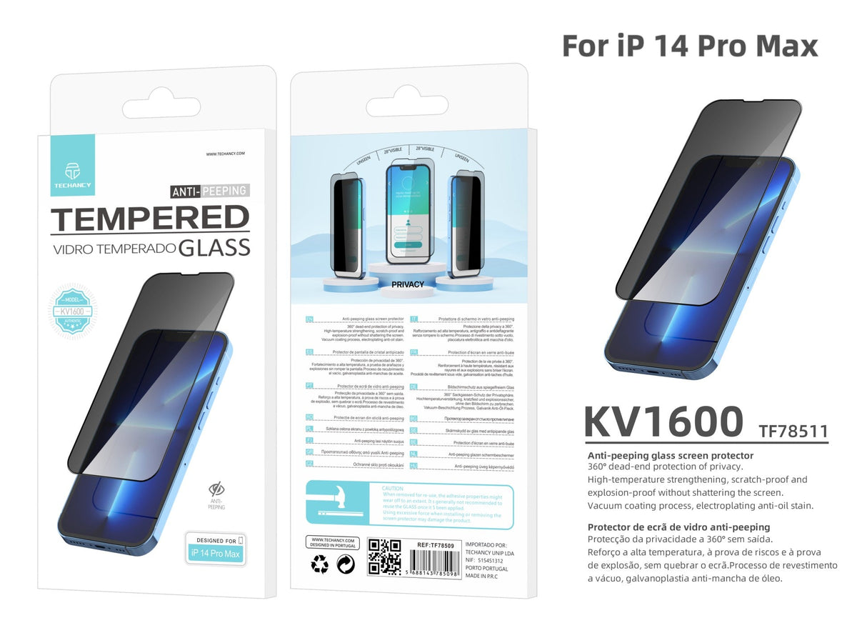 Protetor de ecrã premium para smartphone Techancy, protetor de privacidade, KV1600, compatível com iPhone 14 Pro Max-2