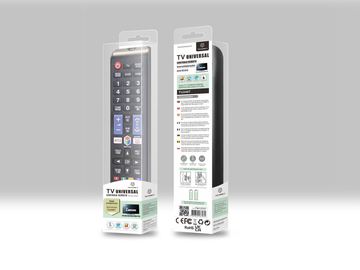Techancy Controlo Remoto Do Televisor  TU2407, Alcance Sem Fios De 8m, Compatível Com Televisores Samsung, Ligação Auto-Adaptável-1