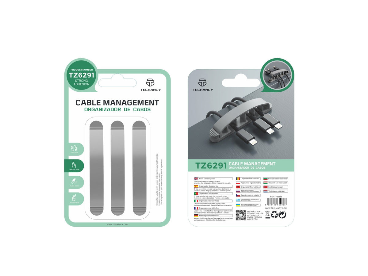 Suporte para abraçadeiras Techancy, TZ6291, embalagem com 3 unidades, prático para abrir e fechar para guardar cabos, cinzento-1