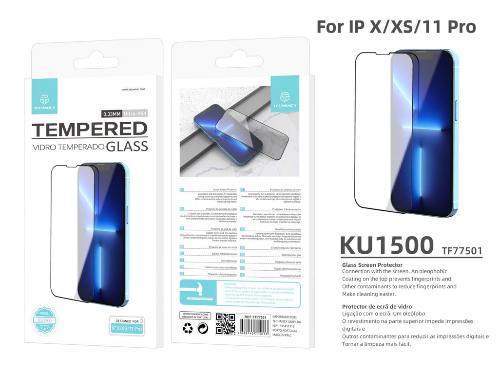 Protetor de ecrã premium para smartphone Techancy, KU1500, vidro temperado de 0,33, compatível com iPhone X/Xs/11 Pro-2