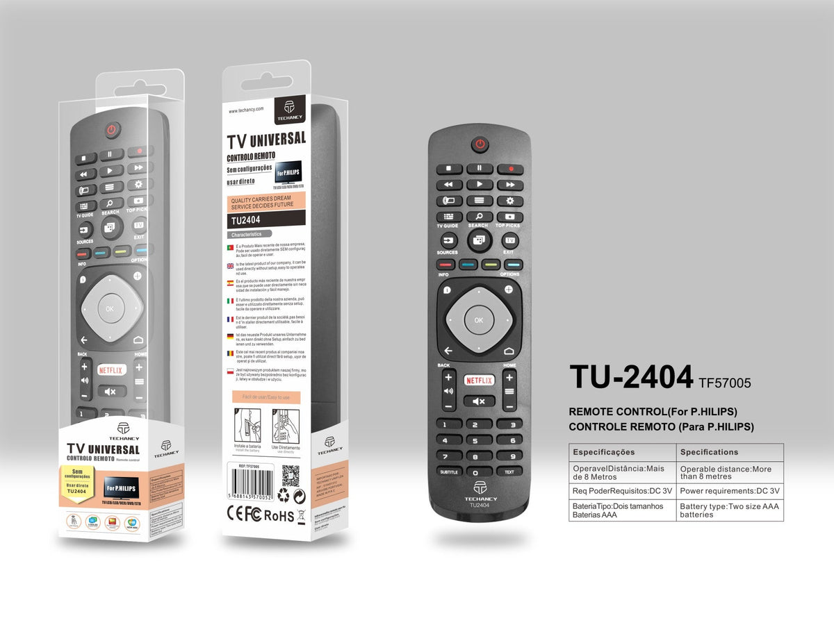 Controlo remoto sem fios Techancy TV, TU2404, sem necessidade de configuração, controlo remoto para televisores Philips, preto-1