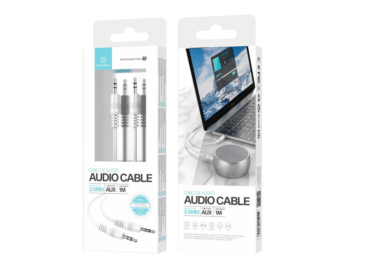 Techancy Cabo De Áudio De 3,5 Mm Branco  TL7274, 1 Metro, Para Colunas, Computadores, Automóveis, Auscultadores E Dvds, Etc.-1