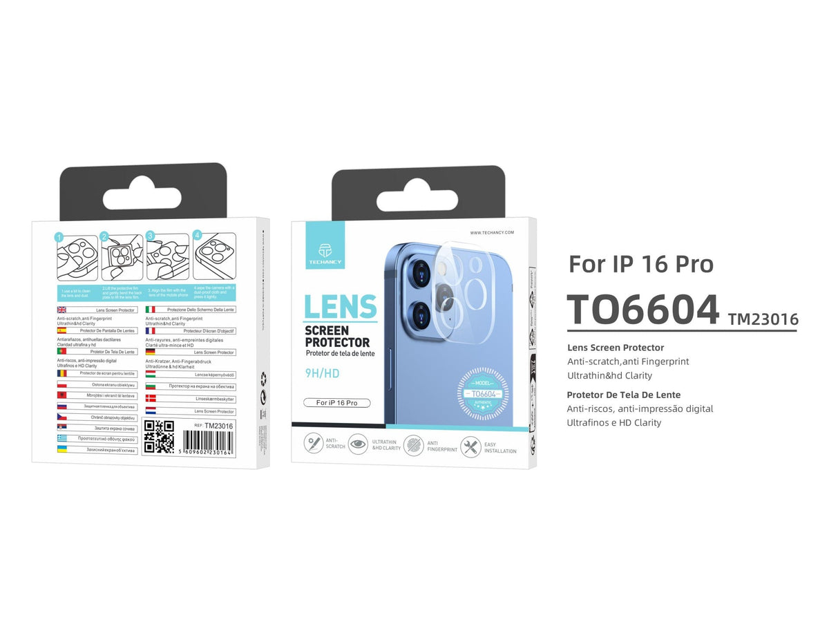 Techancy Protetor de Lente  para iPhone 16 Pro TO6604, 9H Anti-riscos, Anti-digital, Ultrafino e HD, Fácil de Instalar-2