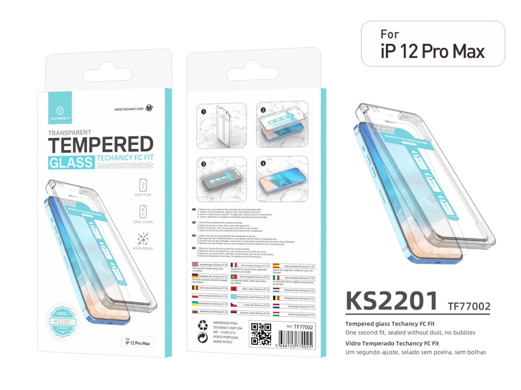 Protetor de ecrã em vidro temperado Techancy, capa à prova de poeira com instalação rápida, sem bolhas, KS2201, compatível com iPhone 12 Pro Max, cor transparente-1
