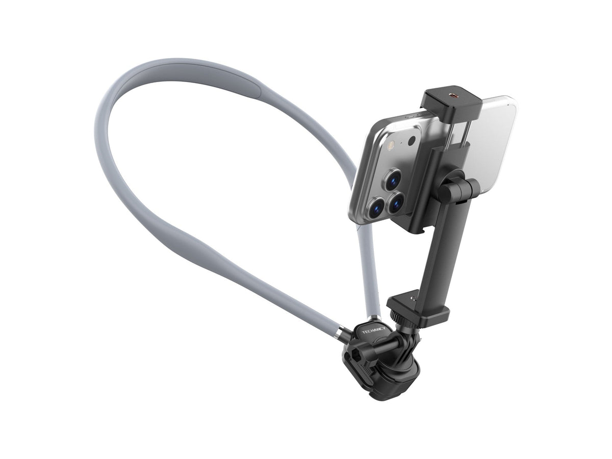 Techancy Suporte de Pescoco para Camaras e Telemoveis TI2346 com Braco Flexivel 70cm, Maos Livres, Cinzento-0